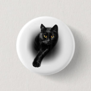 Bóton Redondo 2.54cm Gatos de T-Shirt de Olhos Amarelos de Gato Negro