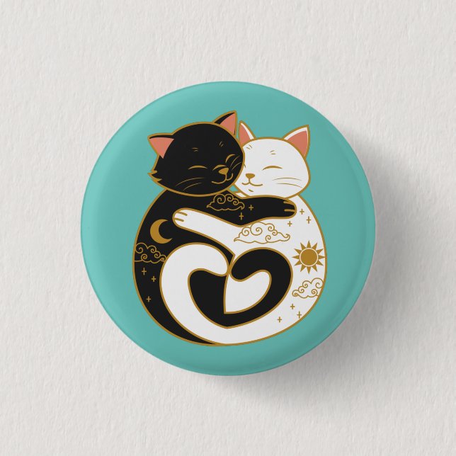 Bóton Redondo 2.54cm Gatos Yin Yang  (Frente)