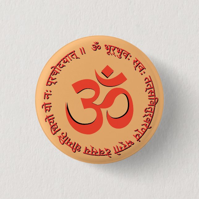 Bóton Redondo 2.54cm Gayatri Mantra "Om Bhur Bhuva Swah" (Frente)