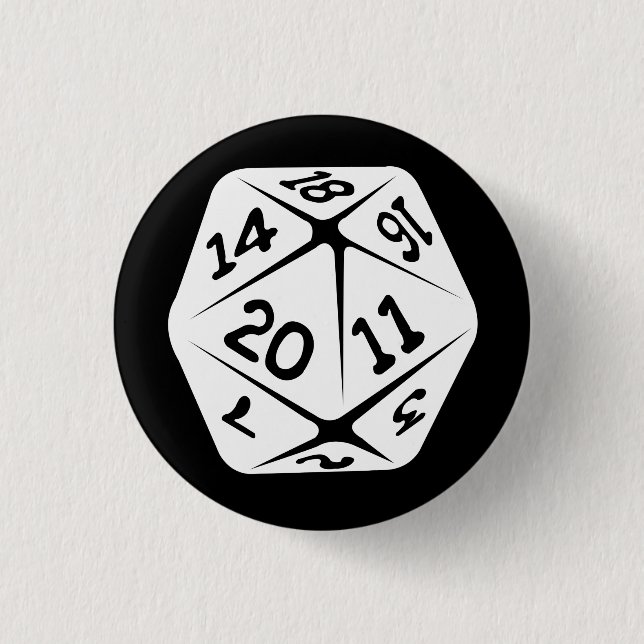 Bóton Redondo 2.54cm geek d20 (Frente)