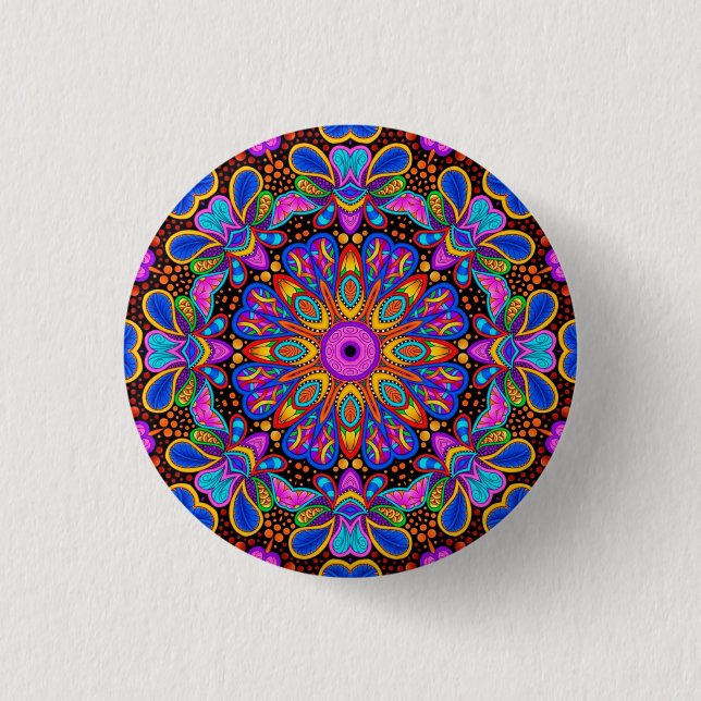 Bóton Redondo 2.54cm Gemas Radiantes Kaleidoscope Mandala Botão (Frente)