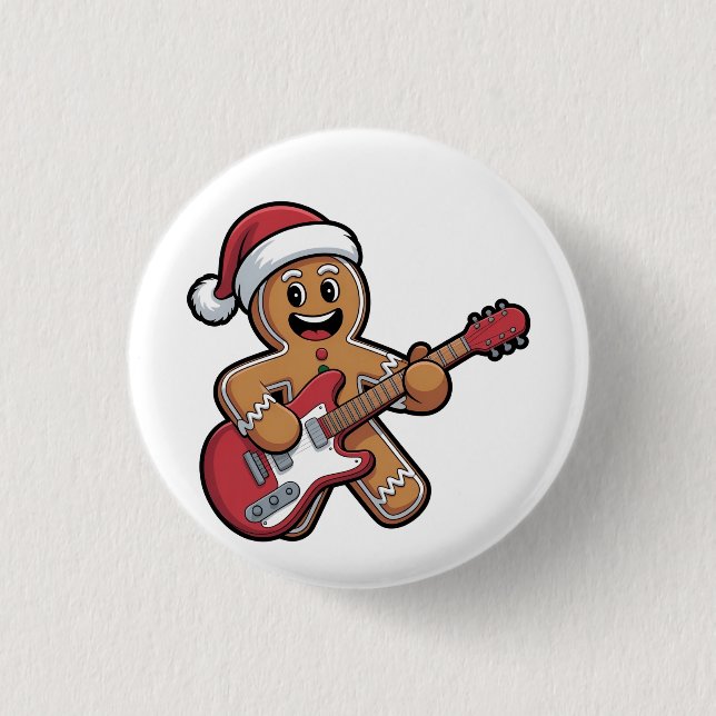 Bóton Redondo 2.54cm Gingercake Man Play Guitar Electric Christmas (Frente)