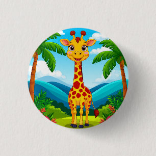 Bóton Redondo 2.54cm Girafa de desenho animado fofa em uma paisagem tro