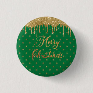 Bóton Redondo 2.54cm Glitter verde e dourado - natal alegre