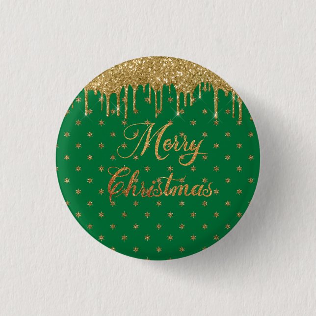 Bóton Redondo 2.54cm Glitter verde e dourado - natal alegre (Frente)
