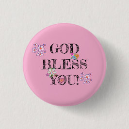 Bóton Redondo 2.54cm ‘God Bless You’ Christian Floral Pink
