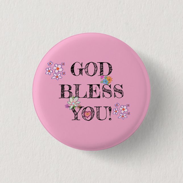 Bóton Redondo 2.54cm ‘God Bless You’ Christian Floral Pink (Frente)