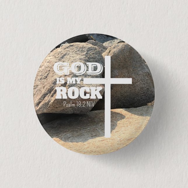 Bóton Redondo 2.54cm God is My Rock Bible Verse White Cross Christian (Frente)