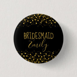 Bóton Redondo 2.54cm Gold Foil Confetti Bridesmaid Name Crachá ID455