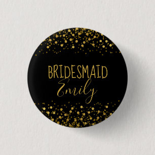 Bóton Redondo 2.54cm Gold Foil Confetti Bridesmaid Name Crachá ID455