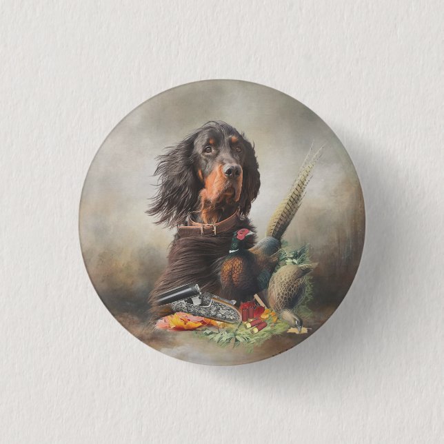 Bóton Redondo 2.54cm Gordon setter com faisões, Art (Frente)
