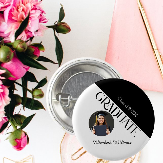 Bóton Redondo 2.54cm Graduação Simples Preto e Branco (Criador carregado)