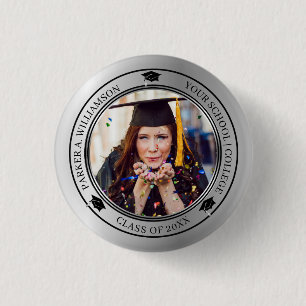 Bóton Redondo 2.54cm Graduation Photo Silver Tone Grad Cap Class Year