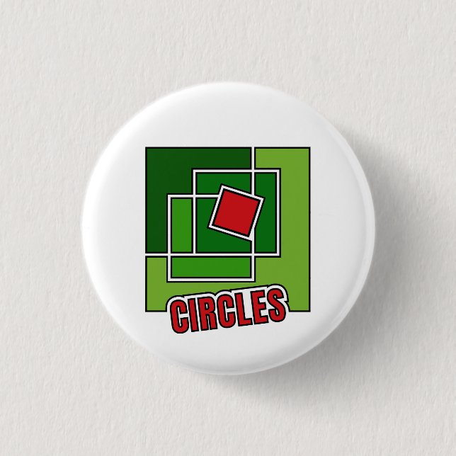 Bóton Redondo 2.54cm Green Abstraction with Twisted Red Square (Frente)