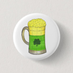 Bóton Redondo 2.54cm Green Beer Mug Shamrock Saint Patrick