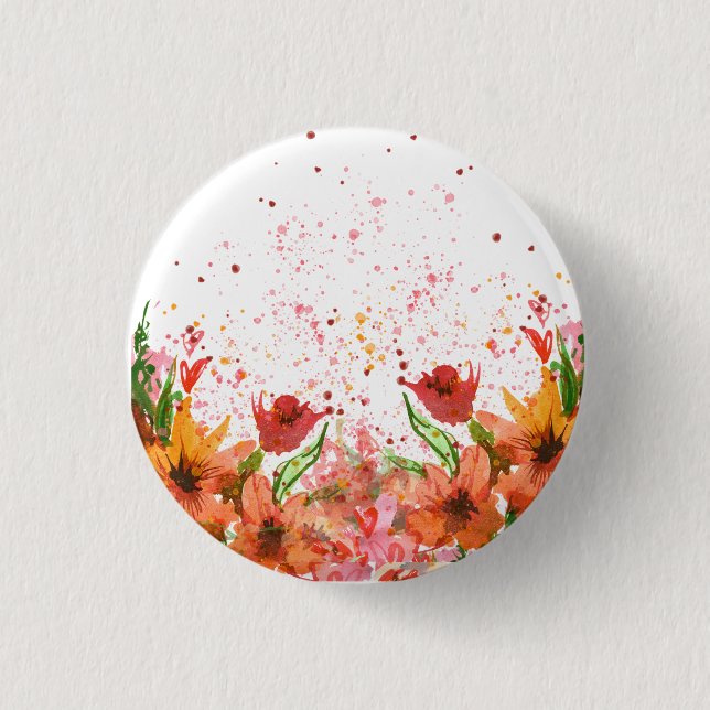Bóton Redondo 2.54cm Green & Orange Modern Abstract Floral (Frente)