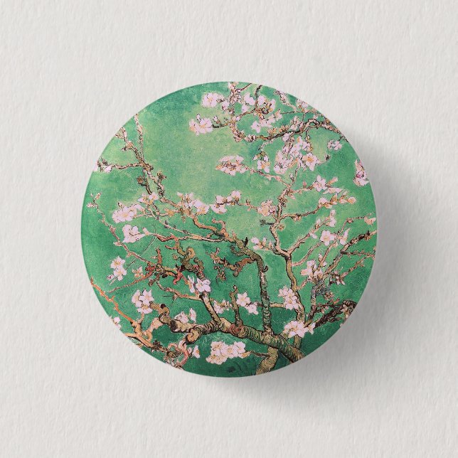 Bóton Redondo 2.54cm Green Van Gogh Almond Blossoms (Frente)