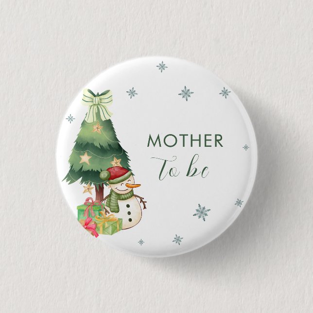 Bóton Redondo 2.54cm Green Winter Snowman Mother To Be Baby Shower (Frente)