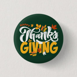 Bóton Redondo 2.54cm Green & Yellow Thanksgiving Pin Button