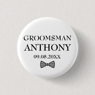 Bóton Redondo 2.54cm Groomsman Black Elegant Custom Name Gifts Wedding