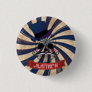 Bóton Redondo 2.54cm Grunge Circus Sugar Skull Ringmaster Personalizado