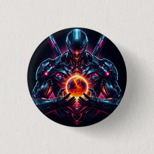 Bóton Redondo 2.54cm Guardião Cósmico Cibernético Abstrato Robô Futuris