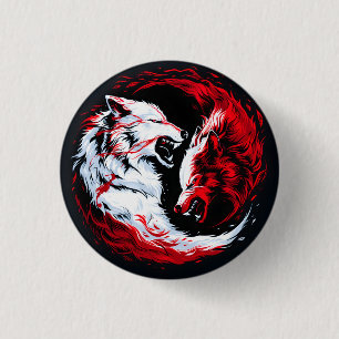 Bóton Redondo 2.54cm Guerreiro Lobo Cósmico Branco Vermelho