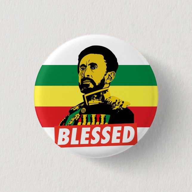 Bóton Redondo 2.54cm Haile Selassie I Jah Rastafari Rasta Reggae Roots (Frente)