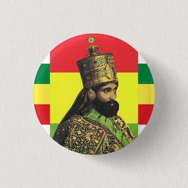 Bóton Redondo 2.54cm Haile Selassie I Jah Rastafari Rasta Reggae Roots (Frente)