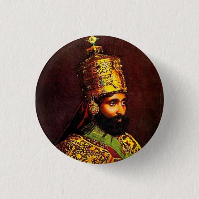Bóton Redondo 2.54cm Haile Selassie I Jah Rastafari Reggae Rasta Button (Frente)