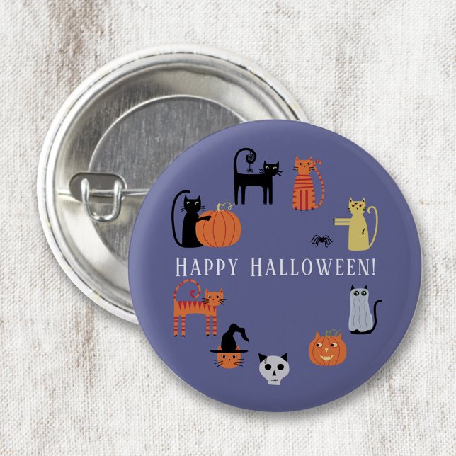 Bóton Redondo 2.54cm Halloween Cat Spooky (Happy Halloween fun cat button)