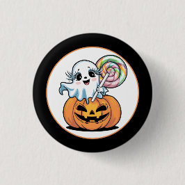 Bóton Redondo 2.54cm Halloween Lollipop Ghost On Pumpkin badge