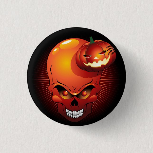Bóton Redondo 2.54cm Halloween Skull e Pumpkin (Frente)