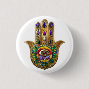 Bóton Redondo 2.54cm Hamsa de Ouro Pintado Ametista Rubi Terceiro Olho