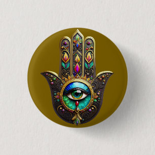 Bóton Redondo 2.54cm Hamsa Dourado Marrom Colorido Terceiro Olho Arco-Í