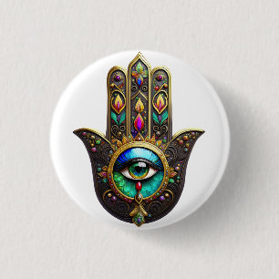 Bóton Redondo 2.54cm Hamsa Dourado Marrom Colorido Terceiro Olho Arco-í