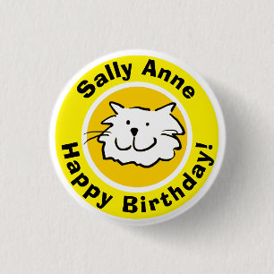 Bóton Redondo 2.54cm Happy Birthday with Name. Birthday Button Badge