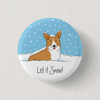 Bóton Redondo 2.54cm Happy Corgi deixa nevar | Cachorro de férias de in