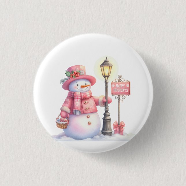 Bóton Redondo 2.54cm Happy Holidays Snowman Button (Frente)