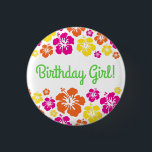 Bóton Redondo 2.54cm Hawaiian Luau Kids Birthday Party<br><div class="desc">This adorable aloha cute Hawaiian luau theme with  hibiscus flower 1st birthday party theme is perfect for your one year old or a kid at any age!  Great for a spring or summer birthday girl or boy!</div>