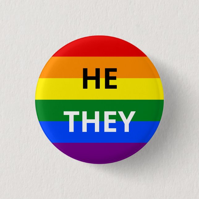 Bóton Redondo 2.54cm He/They Pronoun Rainbow Badge (Frente)