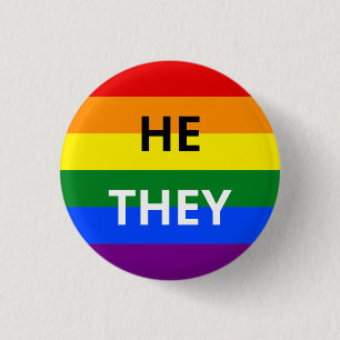 Bóton Redondo 2.54cm He/They Pronoun Rainbow Badge