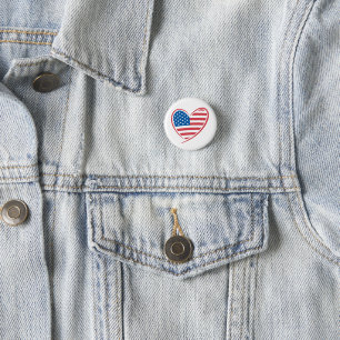 Bóton Redondo 2.54cm Heart Shaped USA Flag Design, Patriótico americano
