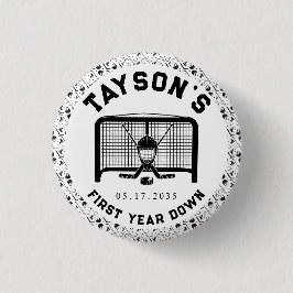 Bóton Redondo 2.54cm Hockey Primeiro Ano em Papel de primeiro aniversar