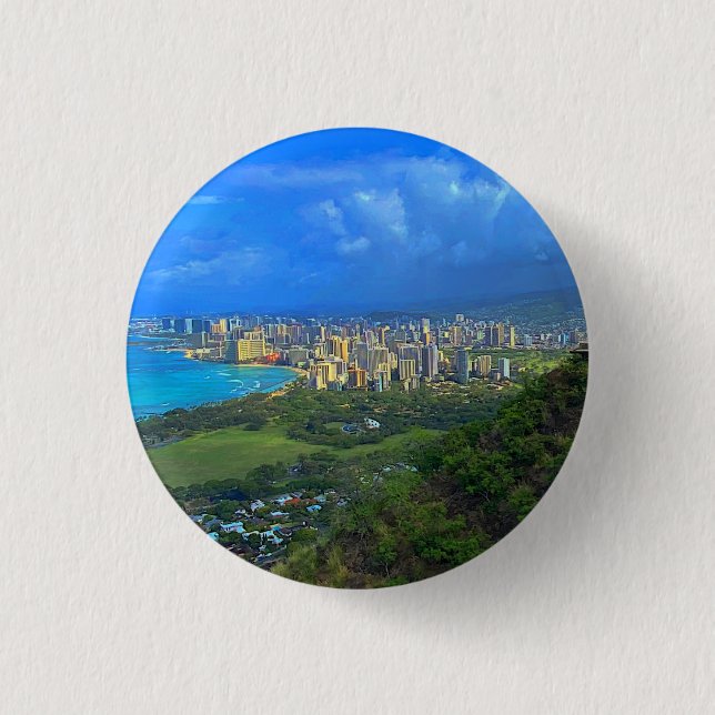 Bóton Redondo 2.54cm Honolulu, Hawaii Skyline nº 1 Botão (Frente)