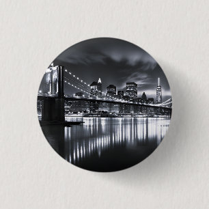 Bóton Redondo 2.54cm Horizonte de Nova York Ponte de Brooklyn Monocromá