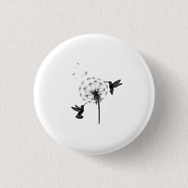 Bóton Redondo 2.54cm Hummingbird and Dandelion Flower Nature Art (Frente)