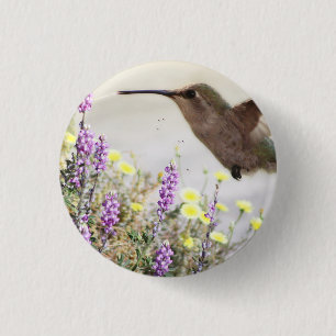 Bóton Redondo 2.54cm Hummingbird and Wildflowers Digital Art