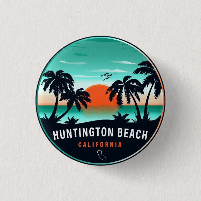 Bóton Redondo 2.54cm Huntington Beach California Retro Sunset Souvenirs (Frente)