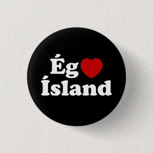 Bóton Redondo 2.54cm I Heart (Love) Islândia [Ég Elska Ísland] Islandês